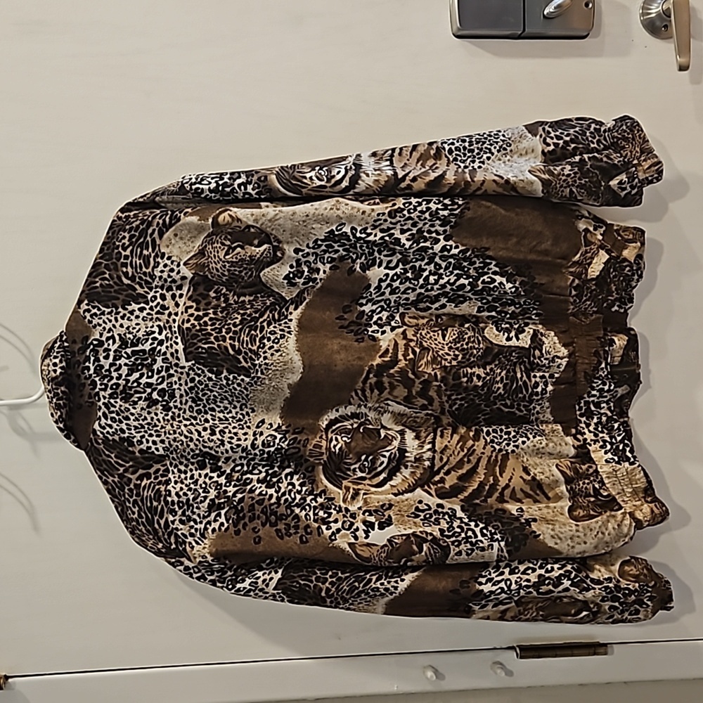 Fuda International Vintage Animal Print Big Cat Safari 100% Silk Windbreaker L - Picture 3 of 7